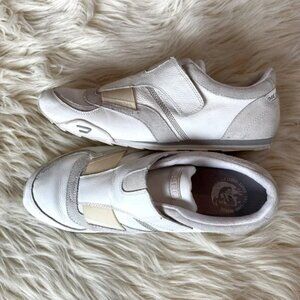 Vintage Diesel White and Cream Slip-On Sneakers logos Old school sz 9